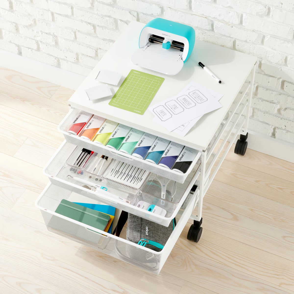 Elfa Mesh Rolling Cart with Drawers The Container Store