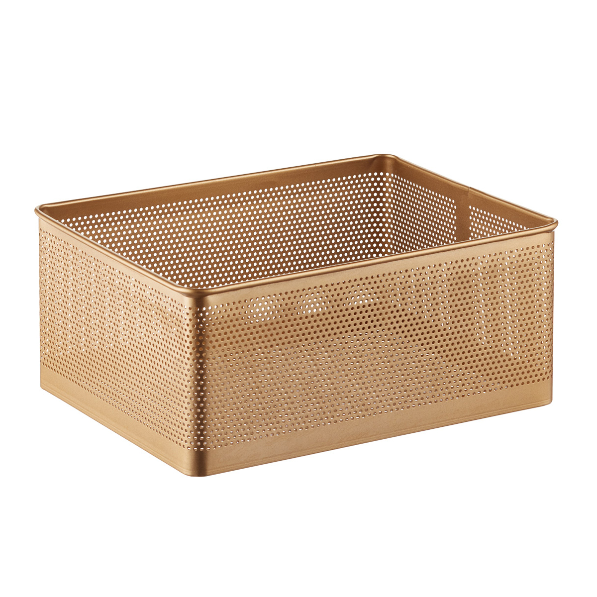 The Container Store Wide Serena Stamped Metal Bin Gold
