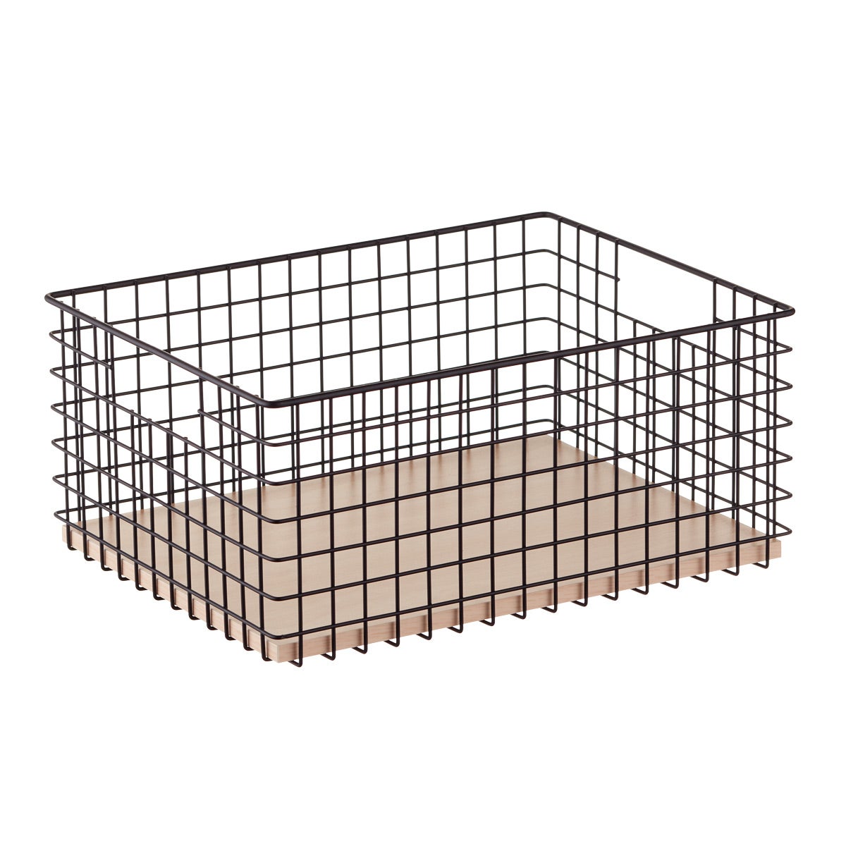 The Container Store Wide Maddox Wire Grid Bin Black