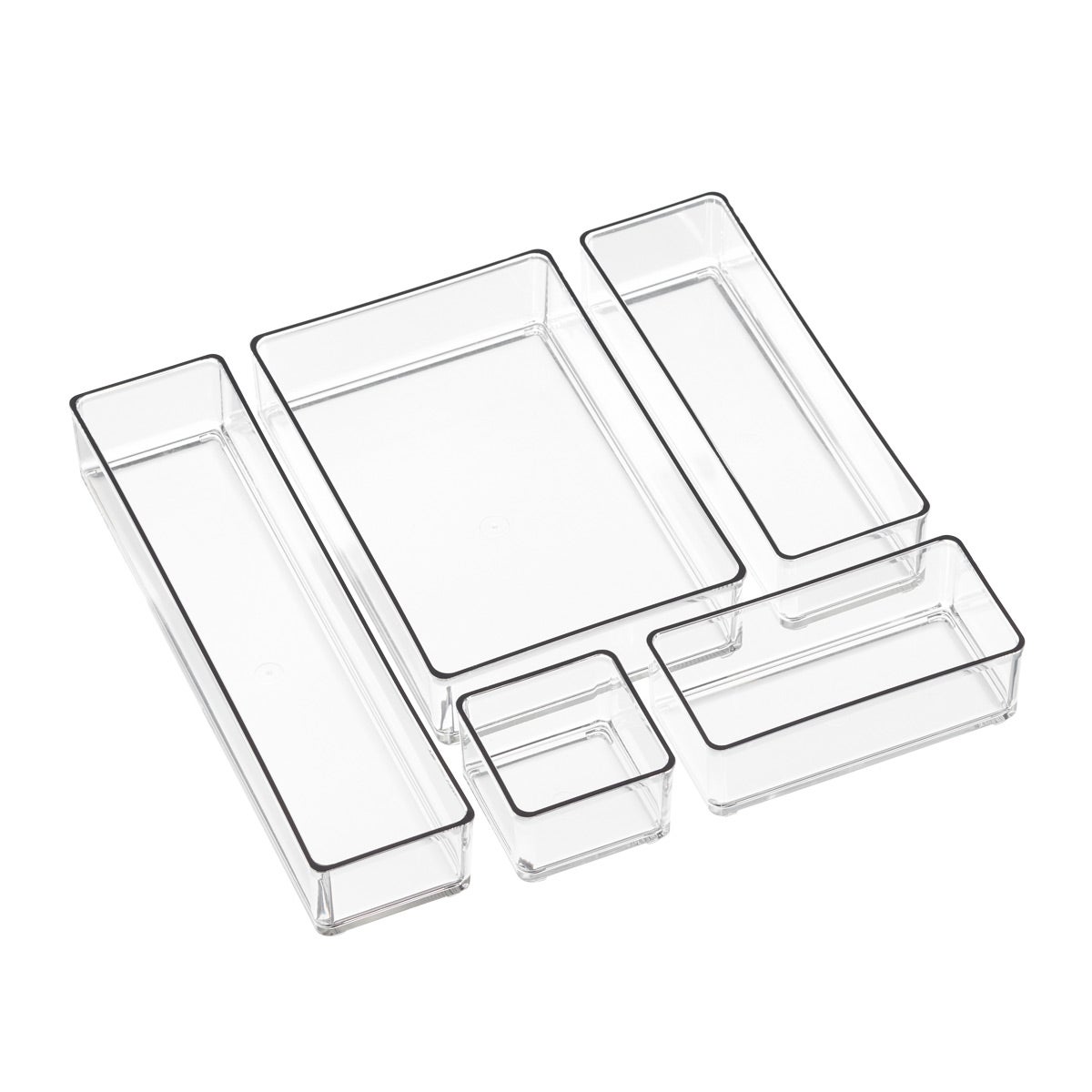Luxe Acrylic Stacking Drawer Organizers Black Trim Set of 5