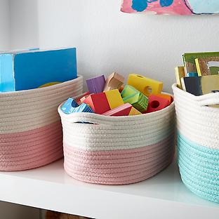 Aqua Cotton Rope Oval Bins with Handles