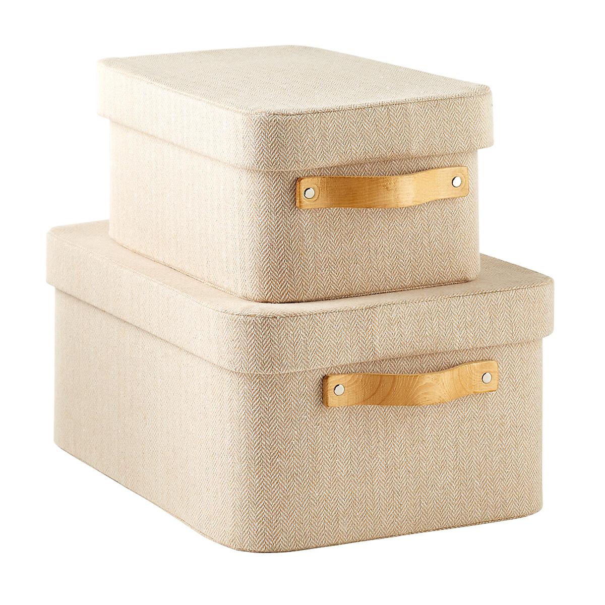 Herringbone Storage Boxes with Wooden Handles | The Container Store