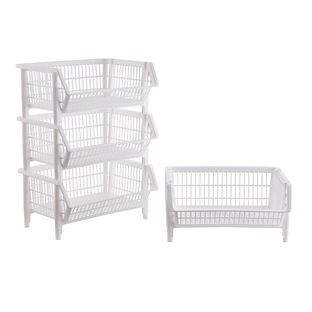 Dehouse 3-Pack Plastic Stacking Storage Organizer Basket, Stackable Basket,  White