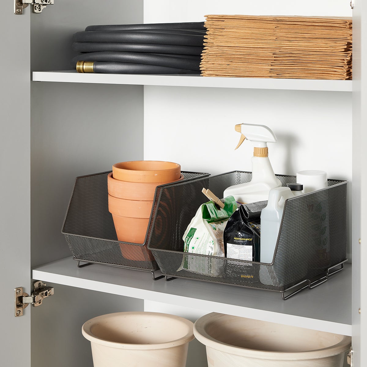 Silver Mesh Stackable Storage Bins