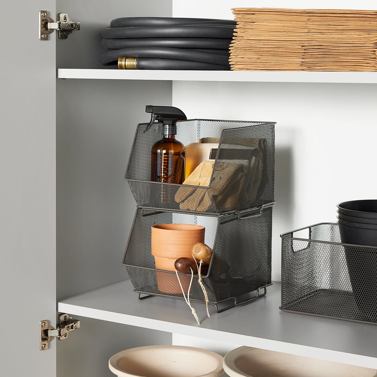 Silver Mesh Stackable Storage Bins