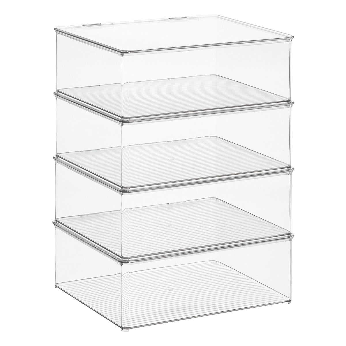 iDesign Case of 4 Hinged-Lid Stackable Shirt Box Clear