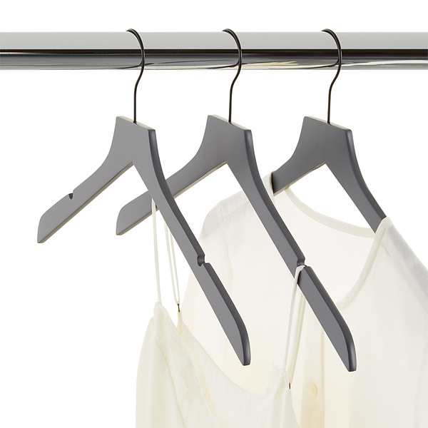 Case of 120 Slim Wooden Shirt Hanger w/ Notches White, 17-3/8 x 1/4 x 9-3/8 H | The Container Store