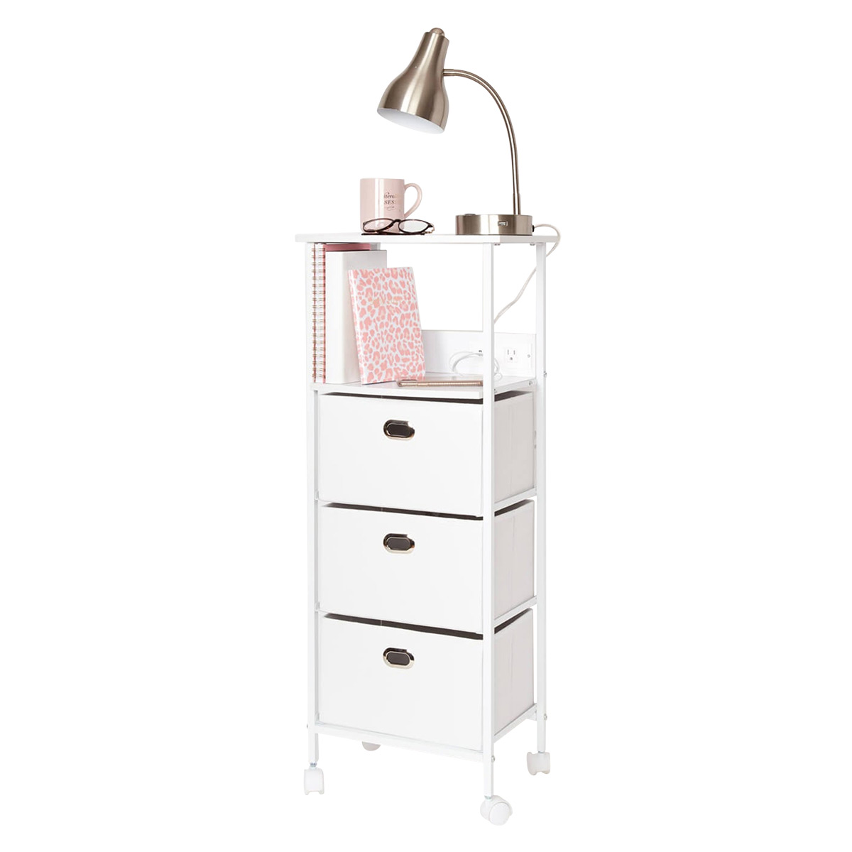 Dormify Sutton Charging 3Drawer Cart on Wheels The Container Store