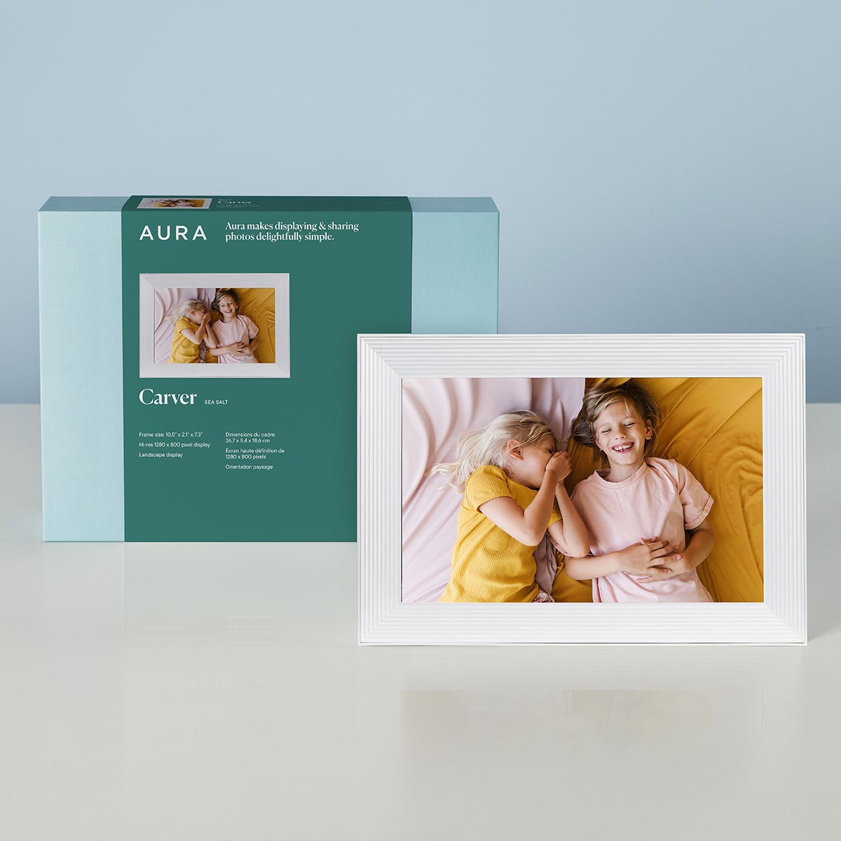 Aura Frames Carver Digital Picture Frame Sea Salt White