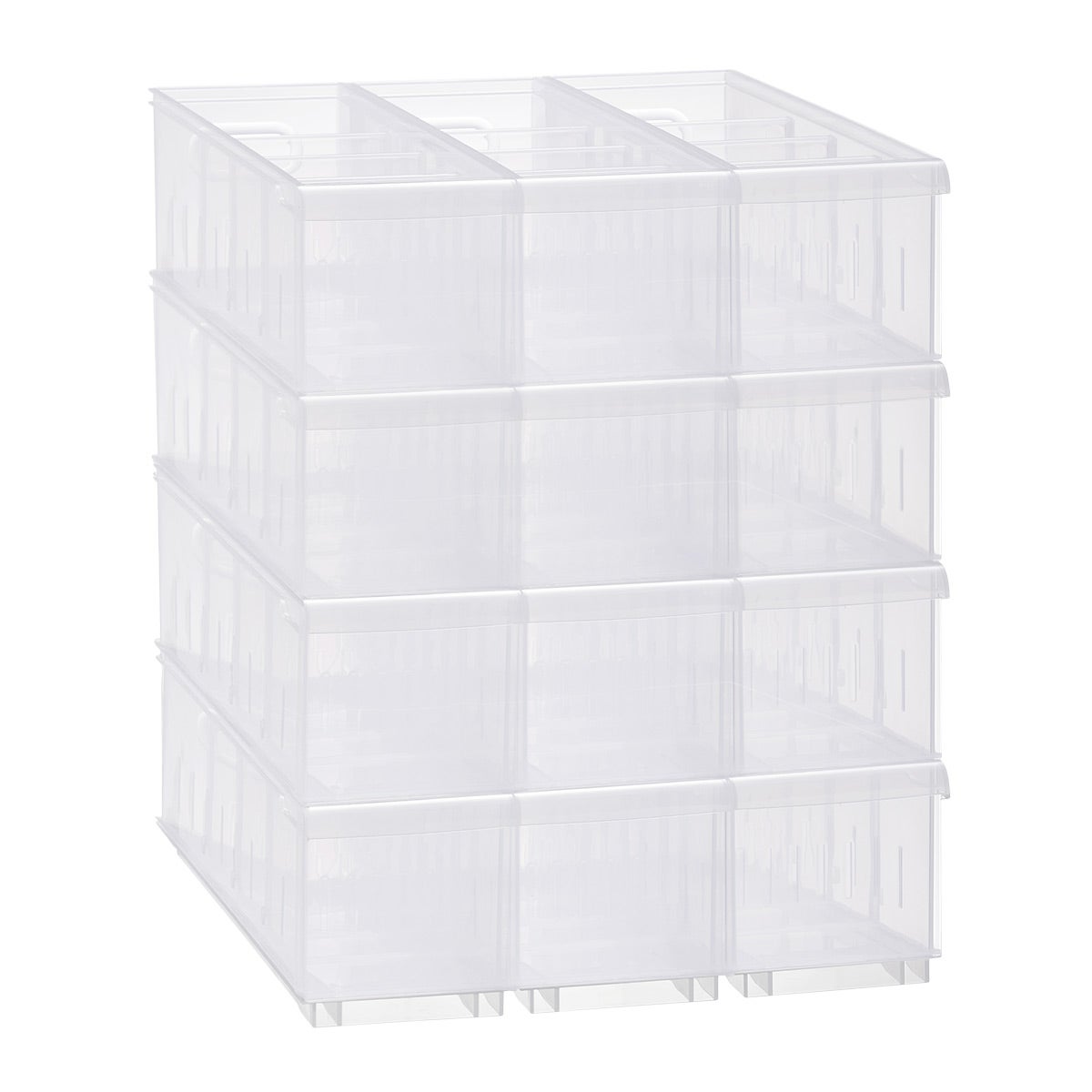 Case of 12 Long Narrow STAK Bin w/ Wheels Clear