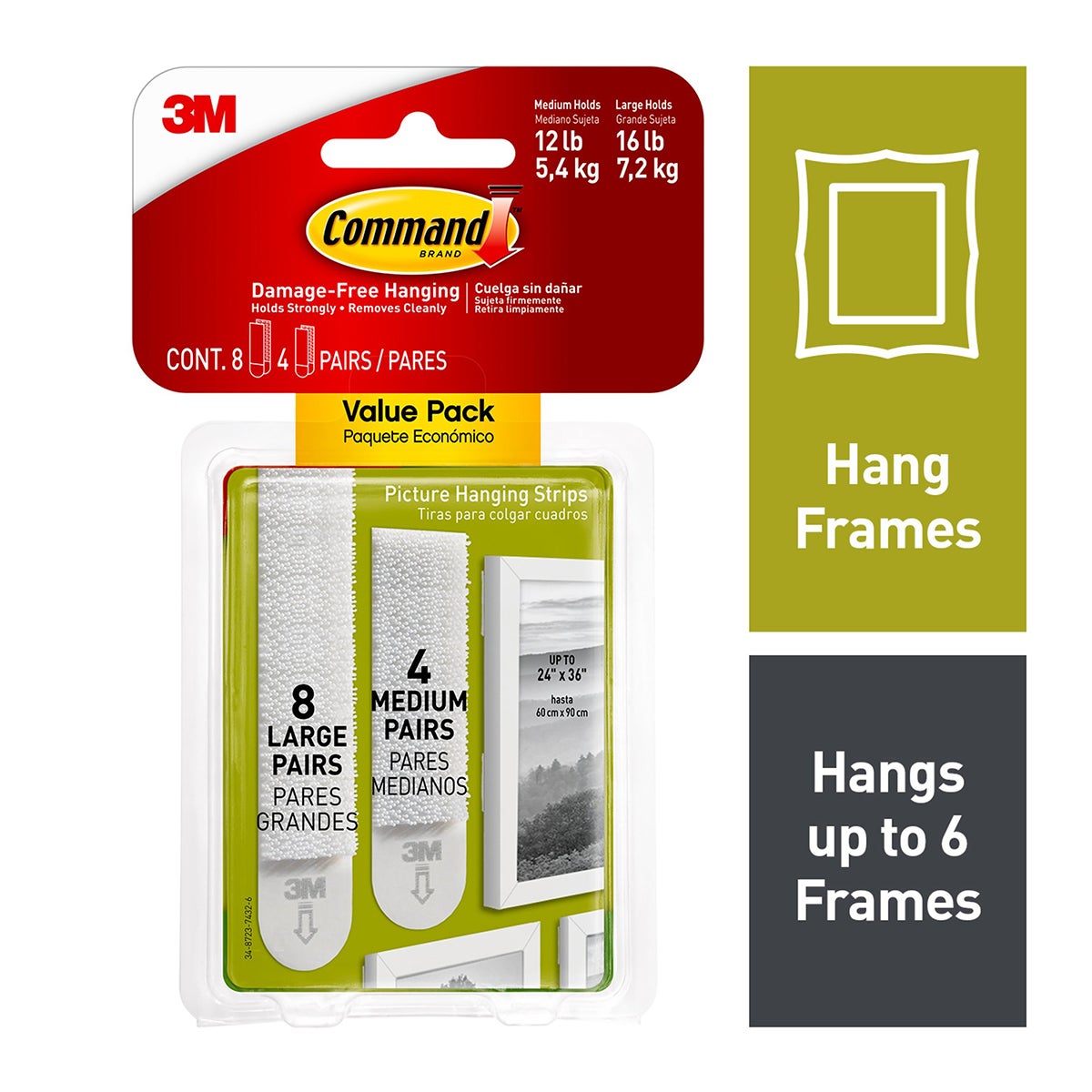 Command Picture Hanging Strips Med/Lg Value Pack White Set of 12