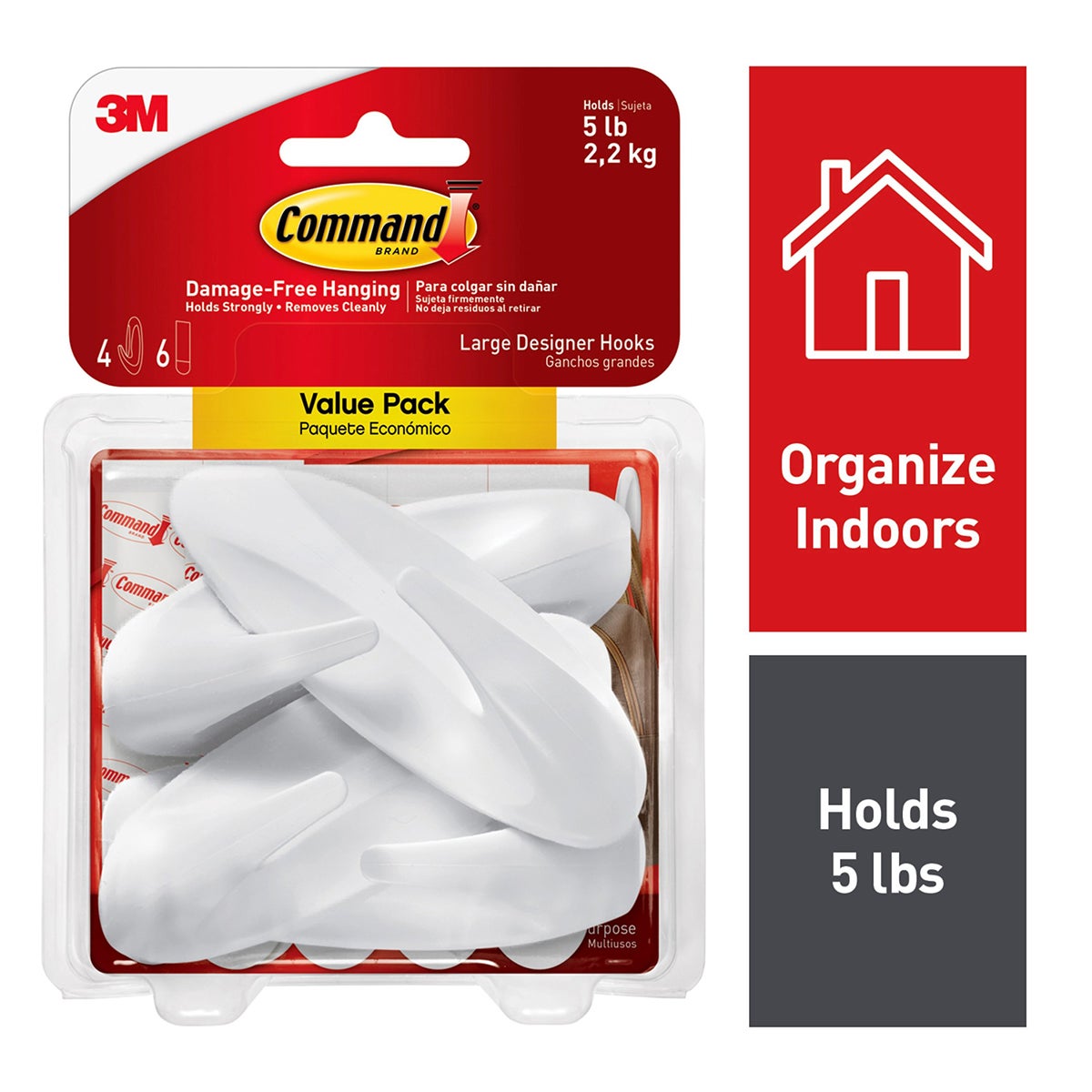 Command Large Designer Hook White Pkg/4