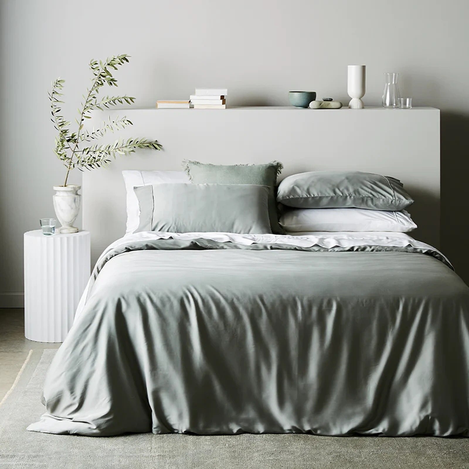 ettitude Twin Signature Sateen Duvet Cover Sage