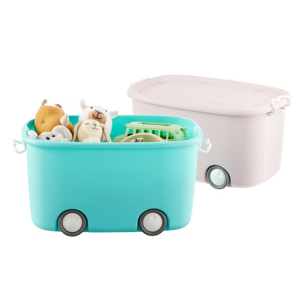 Aqua Rolling Storage Bin with Lid The Container Store