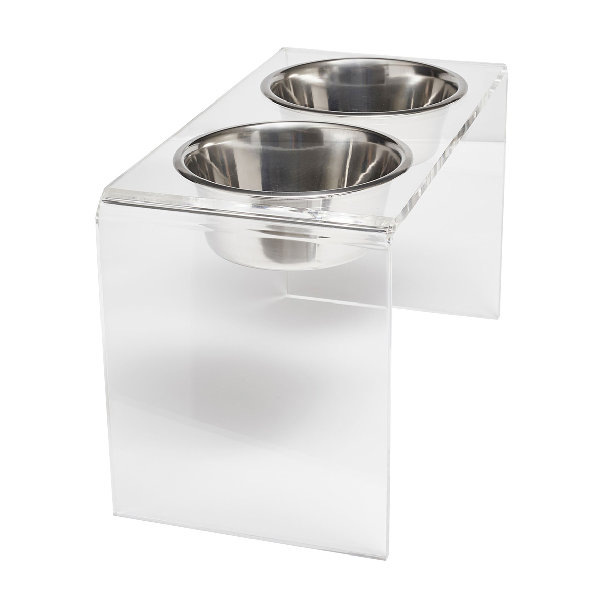 Hiddin Large Double Pet Bowl Feeder Clear & Silver
