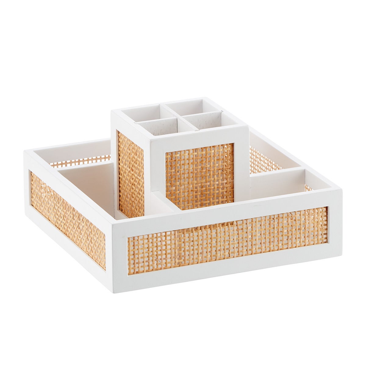 The Container Store Artisan Rattan Cane Square Rotating Organizer White