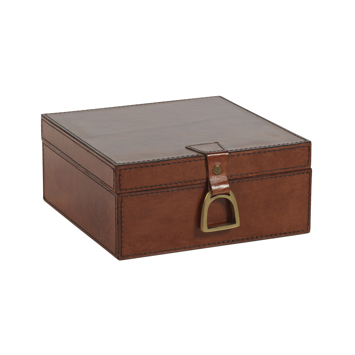 Zodax Small Hinge-Lid Leather Box Brown