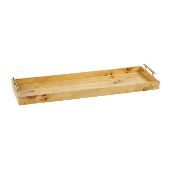 Zodax Leiden Burlwood Rectangular Tray with Gold Handles The