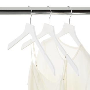 Case of 120 Slim Wooden Shirt Hanger w/ Notches White, 17-3/8 x 1/4 x 9-3/8 H | The Container Store