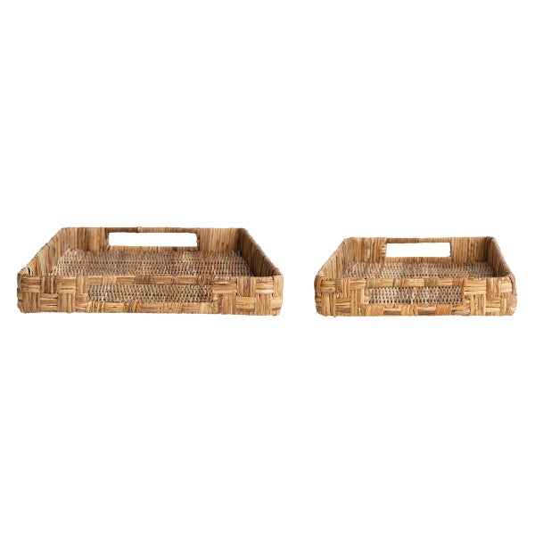 Creative CoOp Woven Rattan Tray Set of 2 The Container Store