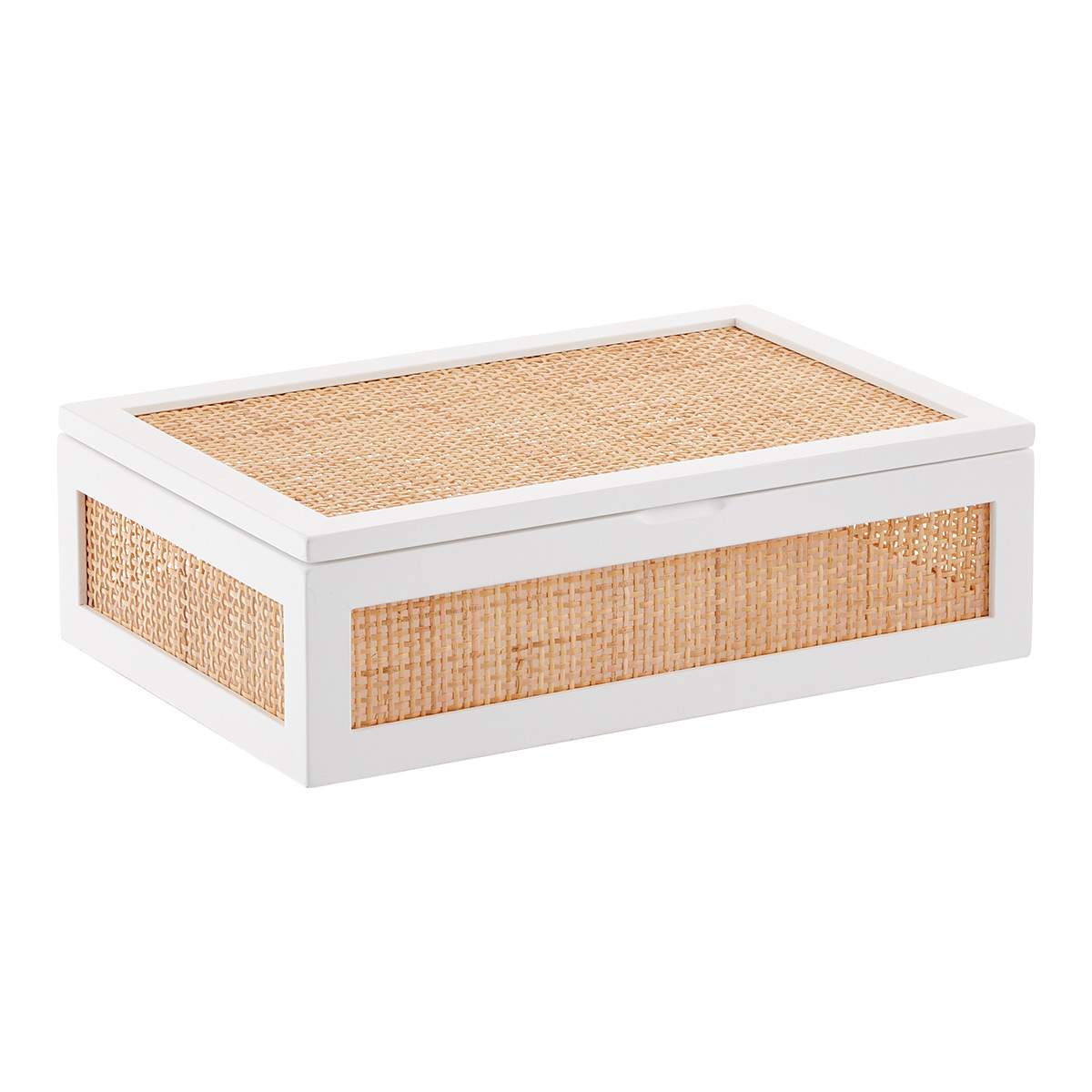 The Container Store Large Artisan Rattan Cane Hinge Lid Box White