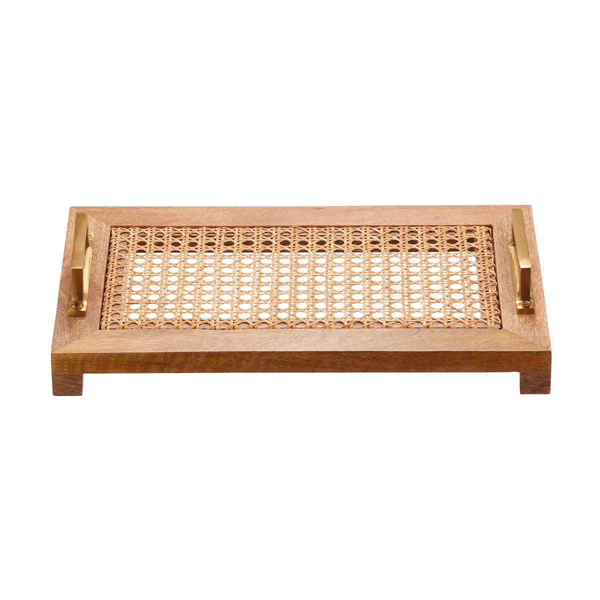 Be Home Rattan & Mango Wood Tray The Container Store
