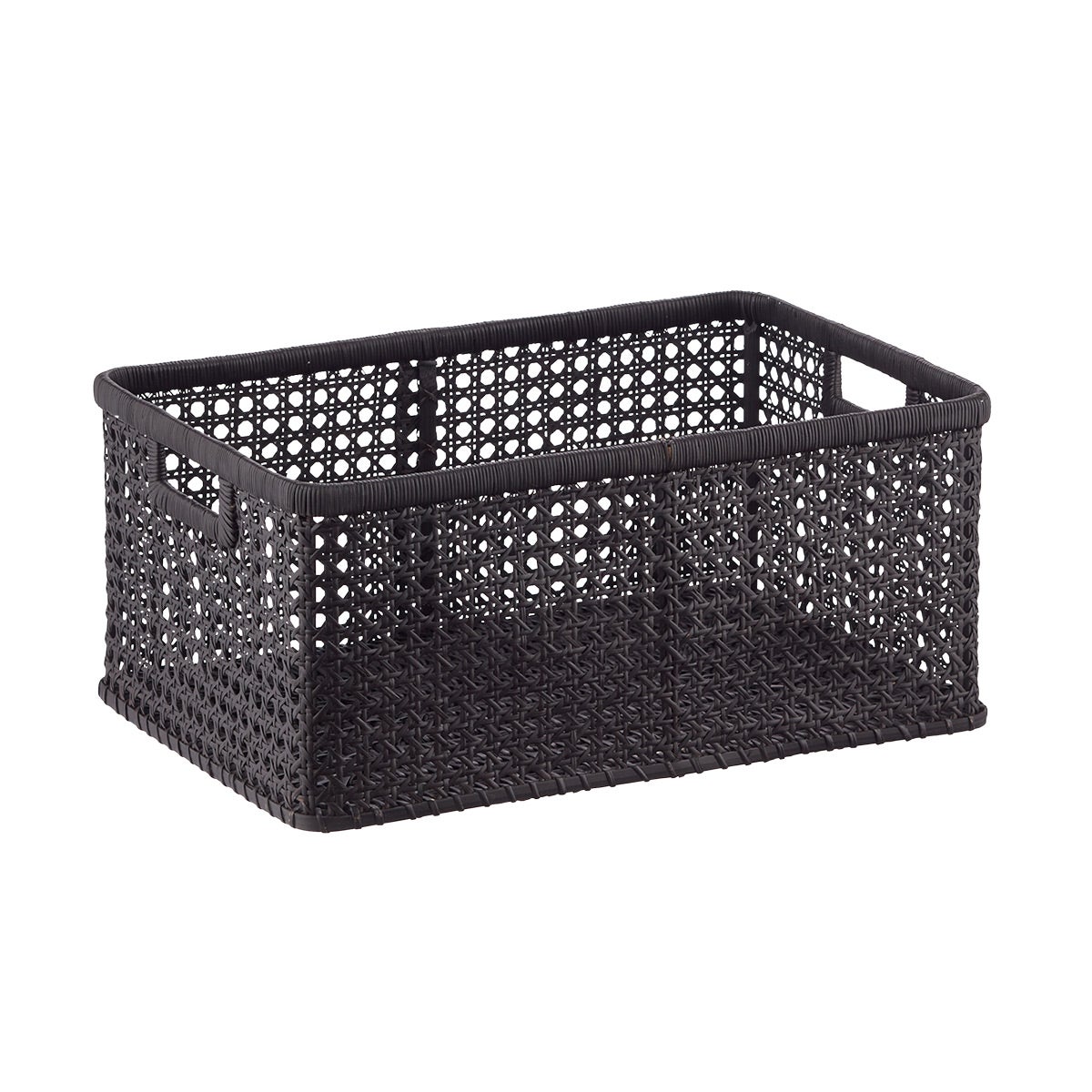 The Container Store Large Albany Rattan Cane Bin Black