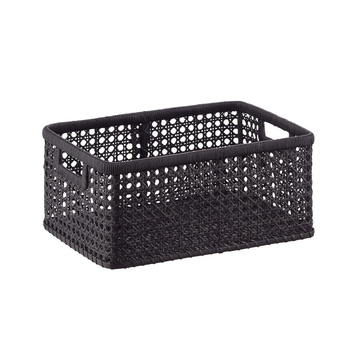 The Container Store Small Albany Rattan Cane Bin Black