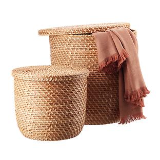 The Container Store Rattan Bins with Lid