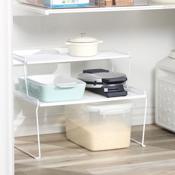 Medium White Mesh Stackable Shelves | The Container Store