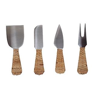 Artifacts Trading Co. Rattan Stainless-Steel Cheese Knives Set of 4