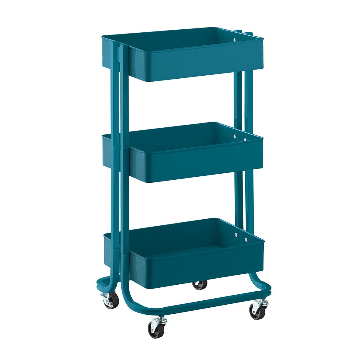 The Container Store 3-Tier Rolling Cart Teal Blue