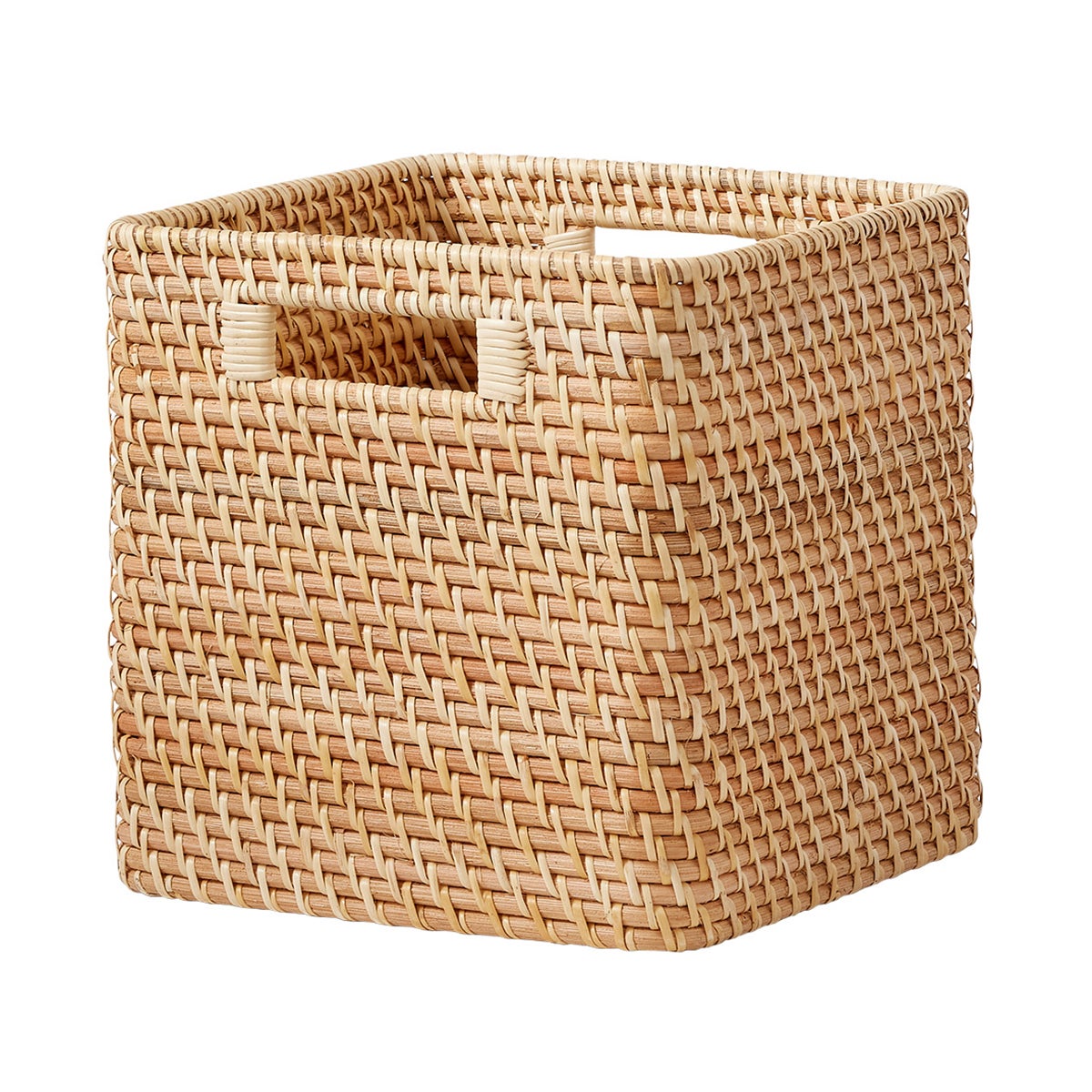 The Container Store Small Ori Rattan Cube w/ Handles Honey