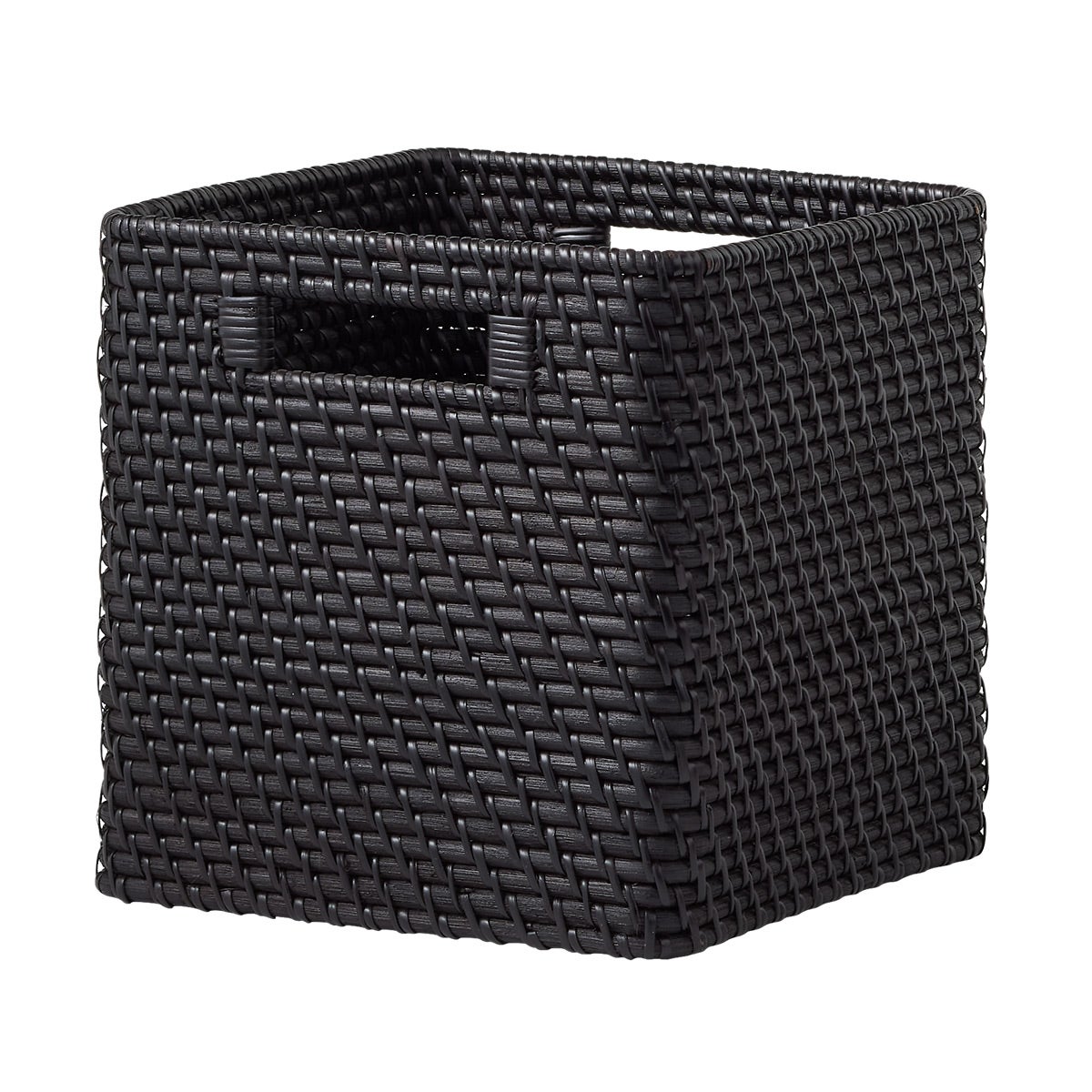 The Container Store Small Ori Rattan Cube w/ Handles Black