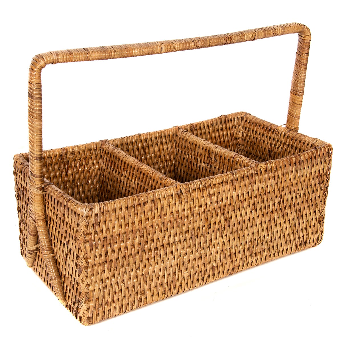 Artifacts Trading Company Rattan 3 Section Cutlery Caddy Honey Brown