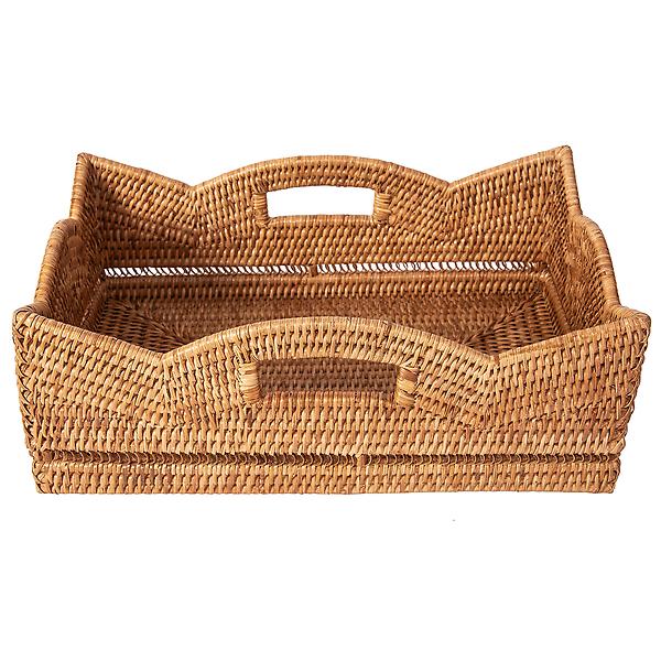 Artifacts Trading Co. Rattan Rectangular Scalloped Shelf Basket