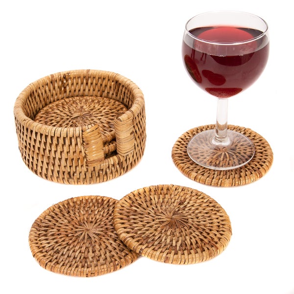 Artifacts Trading Co. Rattan Round Coasters with Box | The Container Store