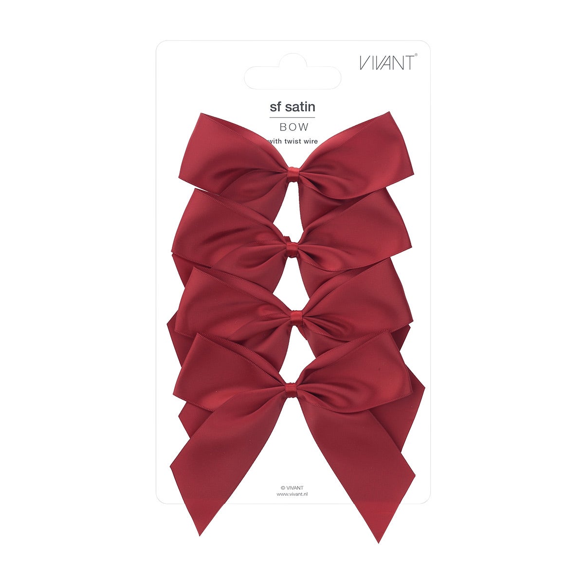 Vivant Bow Pre-Tied Satin Ribbon Deep Red Pkg/4