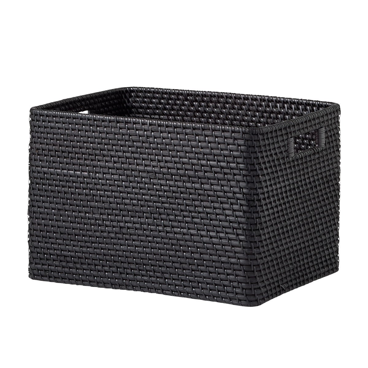 The Container Store X-Large Ori Rattan Bin w/ Handles Black