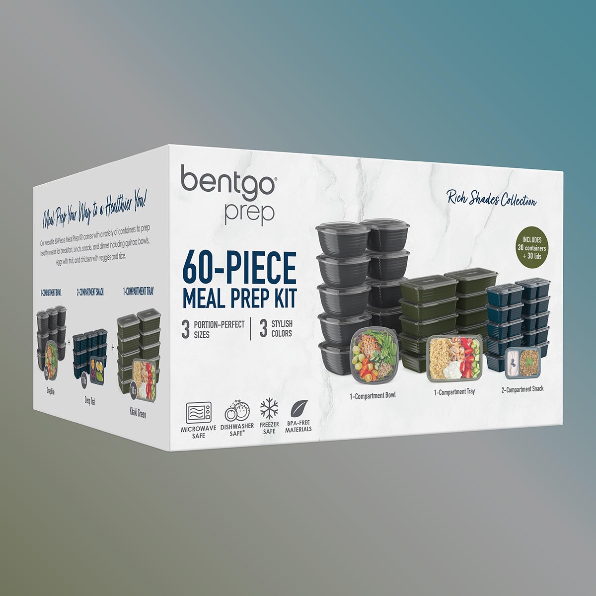 BentGo Prep 60-Piece Meal Prep Kit Rich Shades