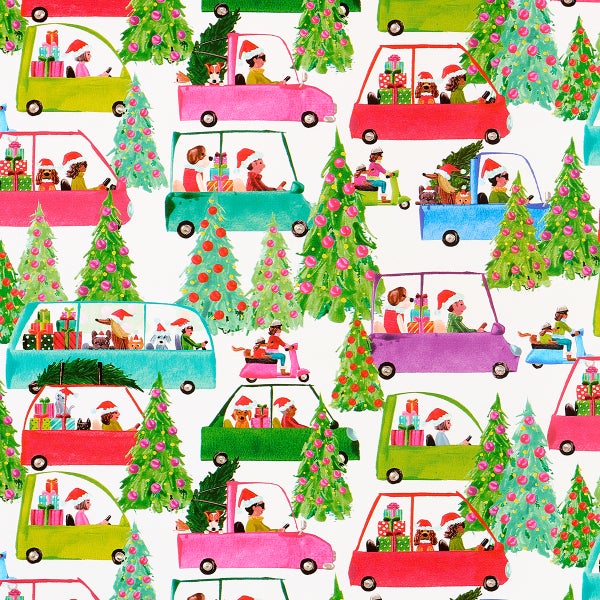 Caspari Christmas Tree Shopping Wrapping Paper