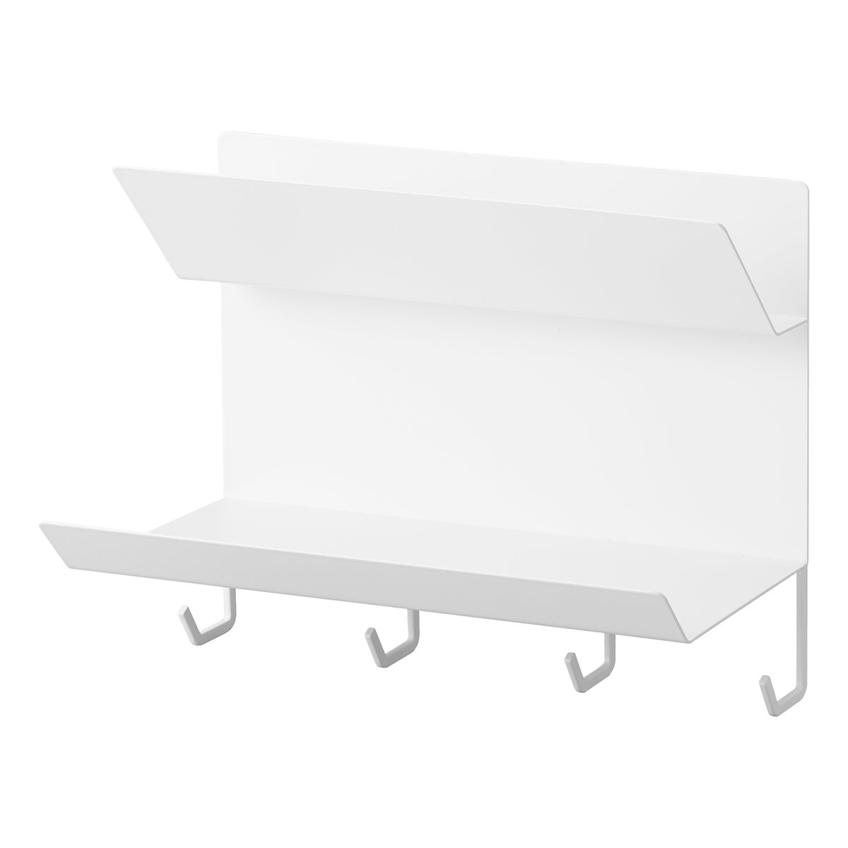 YAMAZAKI Home Tower - Organizer Magnetico Da Ingresso - 2 Ripiani E 4 Ganci - Per Guanti, Chiavi, Borse - Acciaio - Dimensioni 13,5x25x21 Cm - Design Giapponese