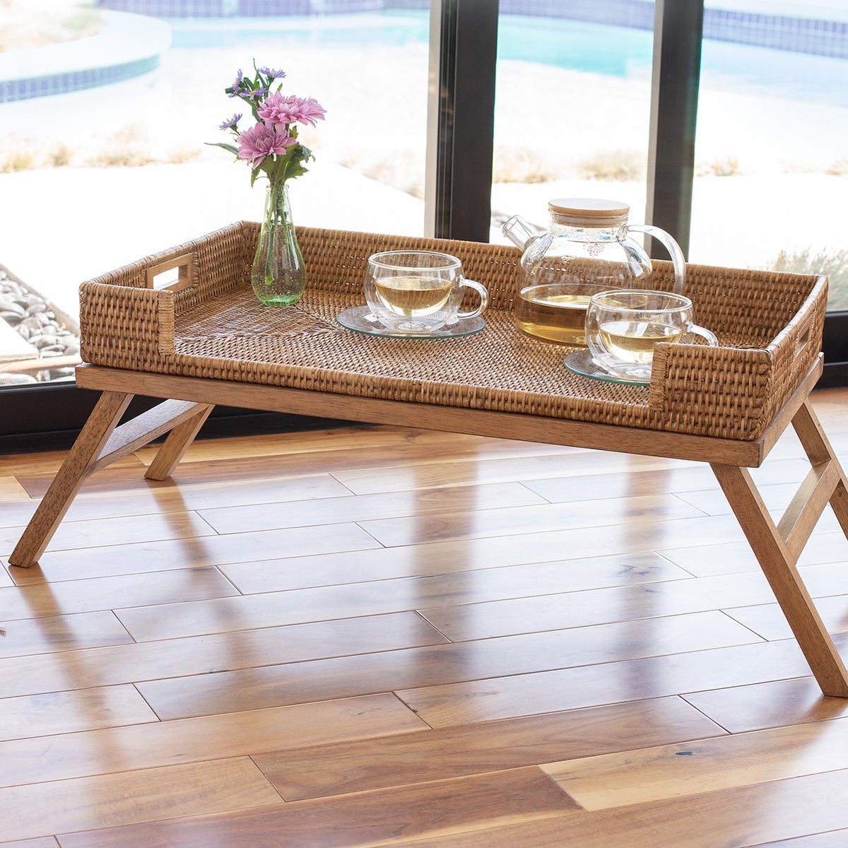 Artifacts Trading Company Rattan Breakfast Tray/Table Honey Brown