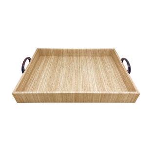 Mariposa Faux Grasscloth and Tortoise Handled Large Tray