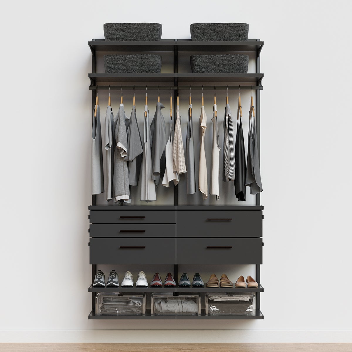 Décor+ by Elfa 4' Reach-In Closet w/ Solid Drawers Matte Grey & Grey
