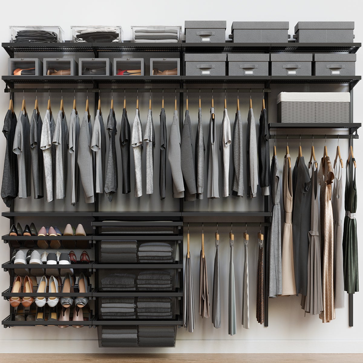 Décor+ by Elfa 8' Closet w/ Mesh Drawers Matte Grey & Grey