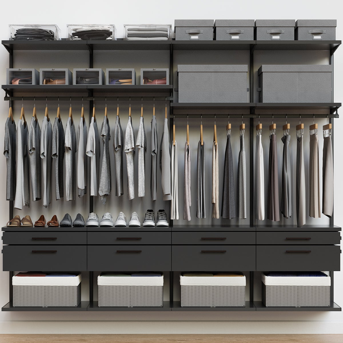 Décor+ by Elfa 8' Closet w/ Horizontal Solid Drawers Matte Grey & Grey