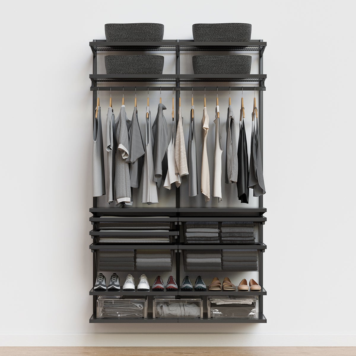 Décor+ by Elfa 4' Reach-In Closet w/ Mesh Drawers Matte Grey & Grey