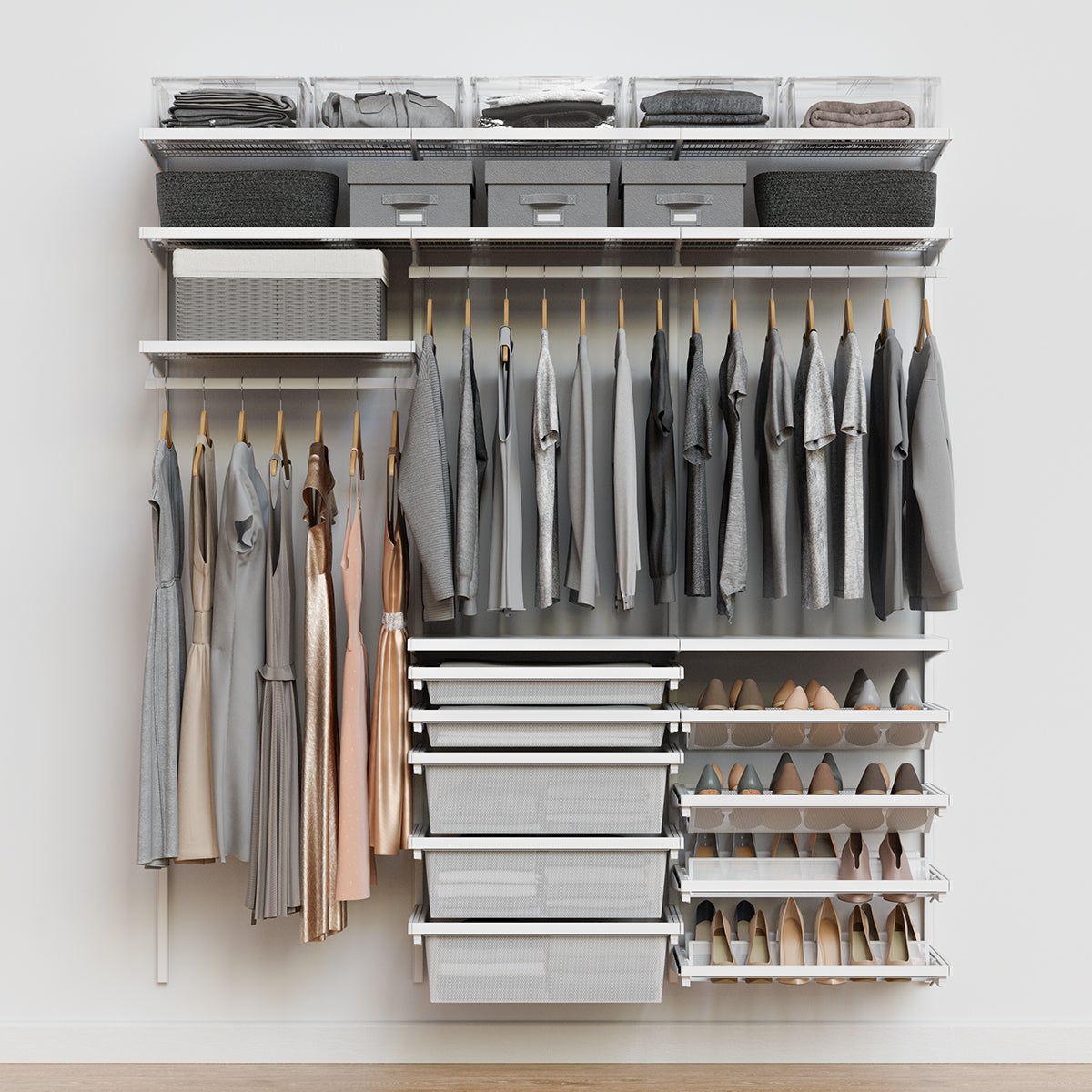 Décor+ by Elfa 6' Reach-In Closet w/ Mesh Drawers Matte White  & White
