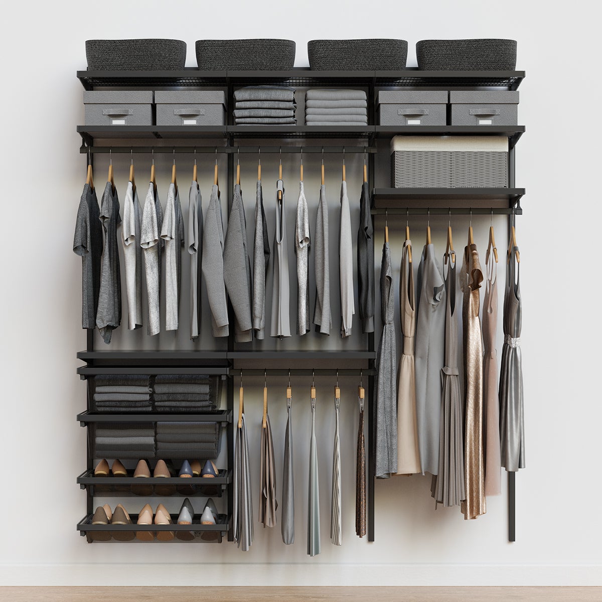 Décor+ by Elfa 6' Closet w/ Mesh Drawers Matte Grey & Grey